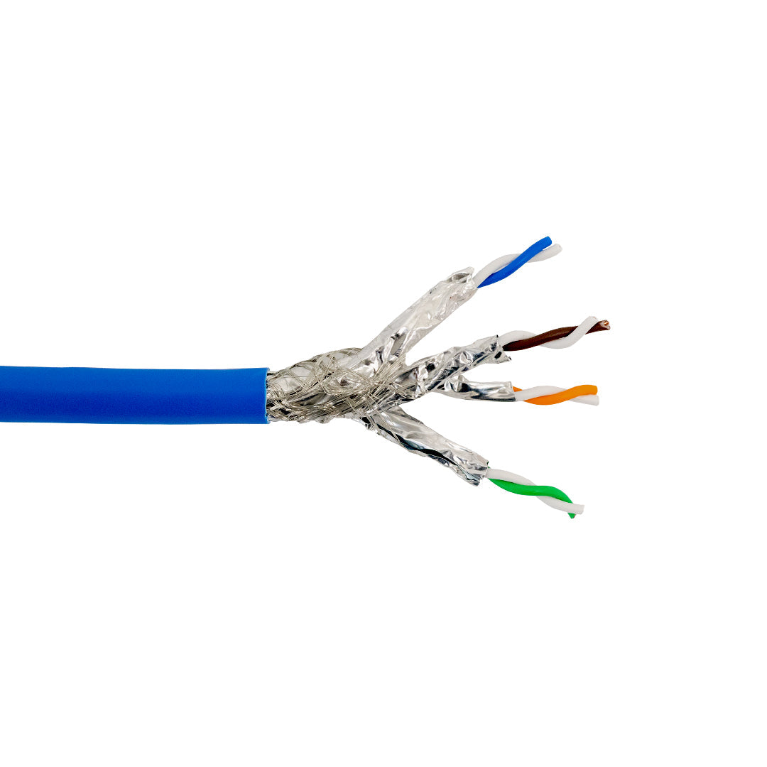 1000ft 4 Pair CAT8 22 AWG Solid Shielded S/FTP CMP Plenum Bulk Cable - BLUE