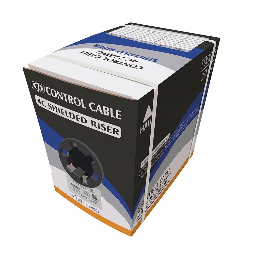 1000ft 4C 22AWG Stranded Shielded Control Cable - CMR Riser - White