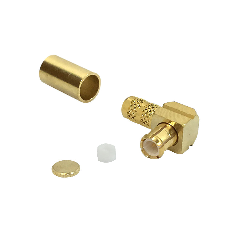 MCX Male Right Angle Crimp Connector for RG58 (LMR-195) 50 Ohm