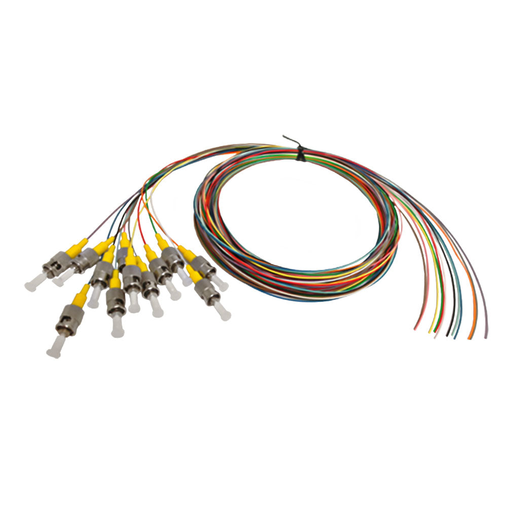 3m ST/UPC 12-Fiber OS2 Singlemode Simplex 9 micron - 900um Pigtail - Color Coded