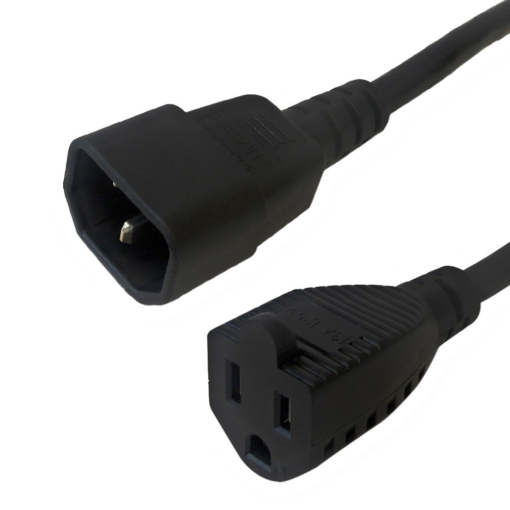 NEMA 5-15R to IEC C14 Power Cable - SJT Jacket
