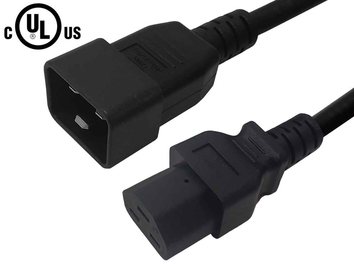 IEC C20 to IEC C21 Power Cable - SJT Jacket - 12AWG (250V 20A)