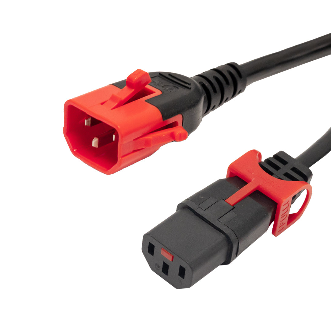 IEC LOCK C13 Slimline to C14 Dual Locking Universal Power Cable - H05VV-F / SJT Jacket - 1.0MM² / 17AWG