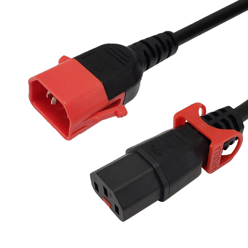 IEC LOCK C13 Slimline to C14 Dual Locking Universal Power Cable - H05VV-F / SJT Jacket - 1.0MM² / 17AWG