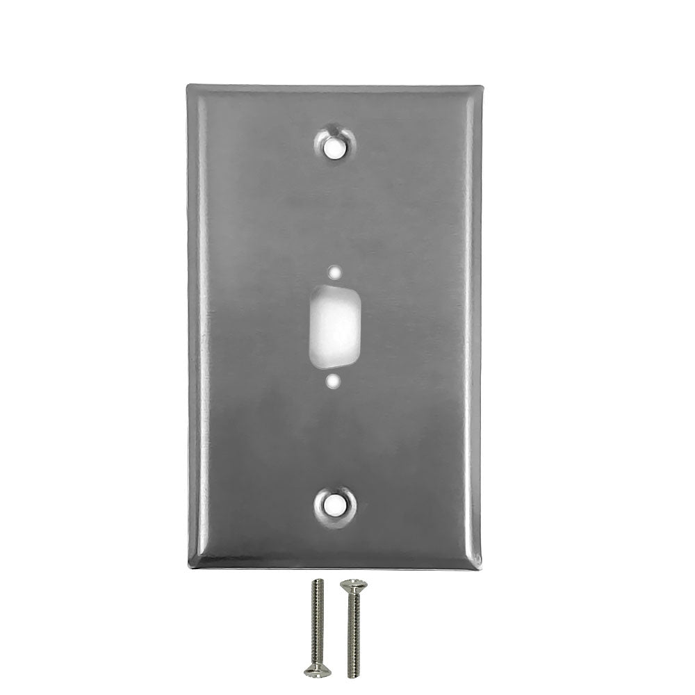 Single Gang - 1x Vertical DB9 Hole - Stainless Steel Wall Plate