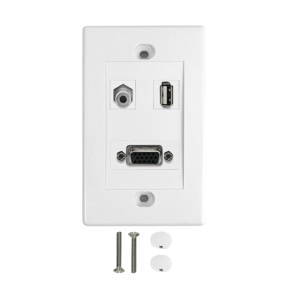 1-Port VGA + 1-Port USB + 1-Port 3.5mm Wall Plate Kit - White