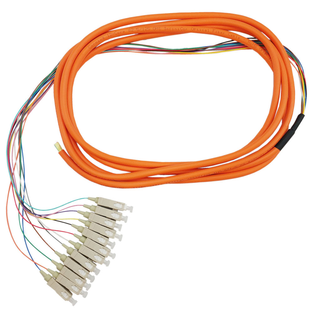 3m SC/PC 12-Fiber OM1 Multimode Simplex 62.5 micron - 900um Jacketed Pigtail - 19inch Fan-Out - OFNR