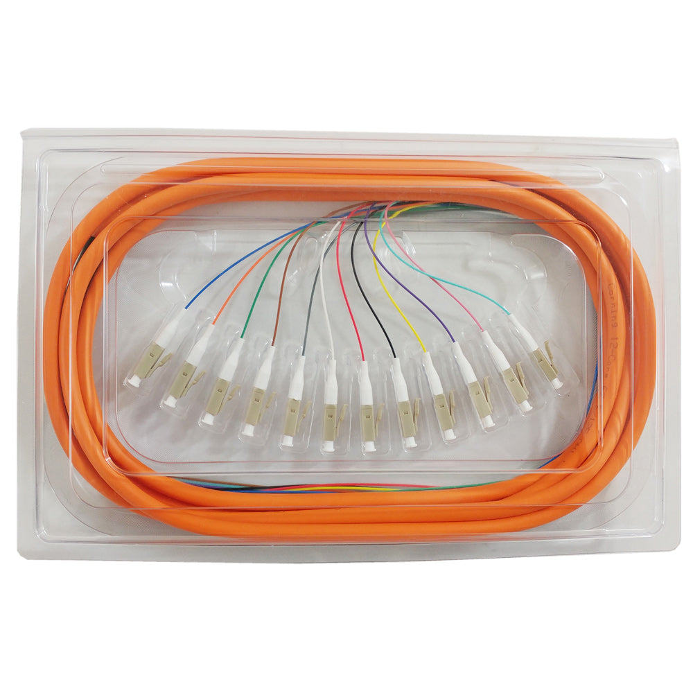 3m LC/PC 12-Fiber OM1 Multimode Simplex 62.5 micron - 900um Jacketed Pigtail - 19inch Fan-Out - OFNR