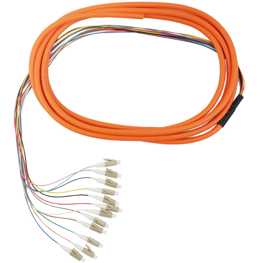 3m LC/PC 12-Fiber OM1 Multimode Simplex 62.5 micron - 900um Jacketed Pigtail - 19inch Fan-Out - OFNR