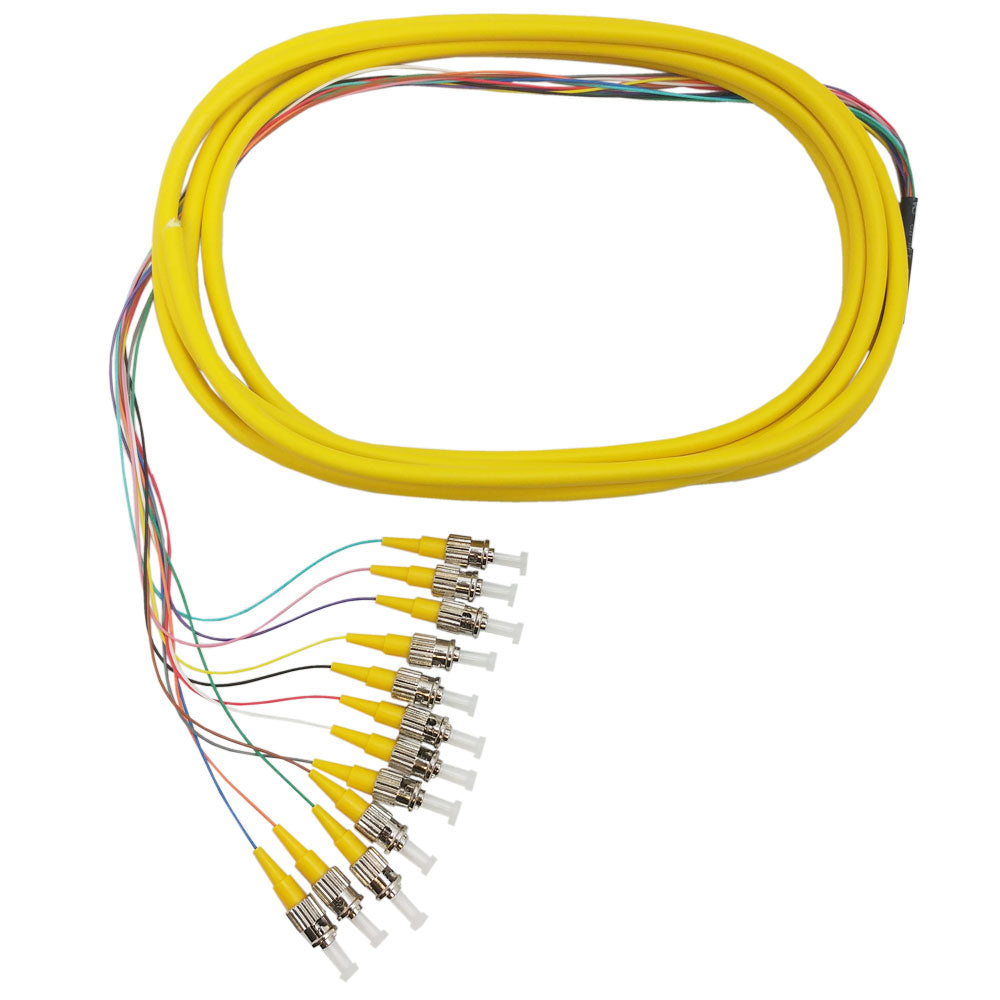 3m ST/UPC 12-Fiber OS2 Singlemode Simplex 9 micron - 900um Jacketed Pigtail - 19inch Fan-Out - OFNR