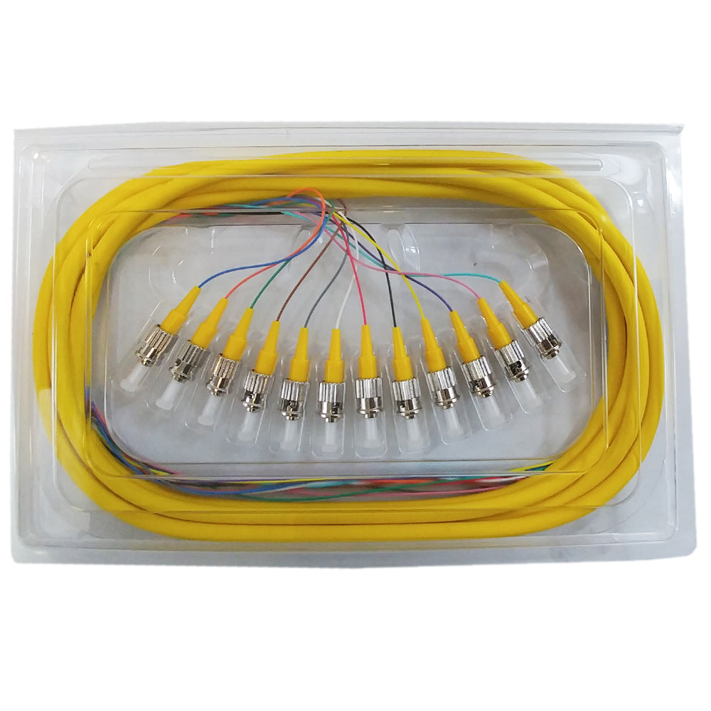 3m ST/UPC 12-Fiber OS2 Singlemode Simplex 9 micron - 900um Jacketed Pigtail - 19inch Fan-Out - OFNR