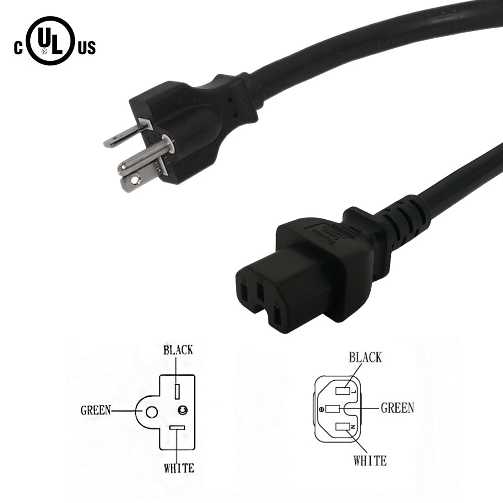NEMA 6-20P to IEC C15 Power Cable - 14AWG - SJT Jacket