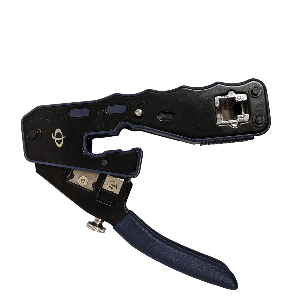 Professional Crimp Tool for Modular Pass-Through Plugs - RJ45 - Strip and Cut