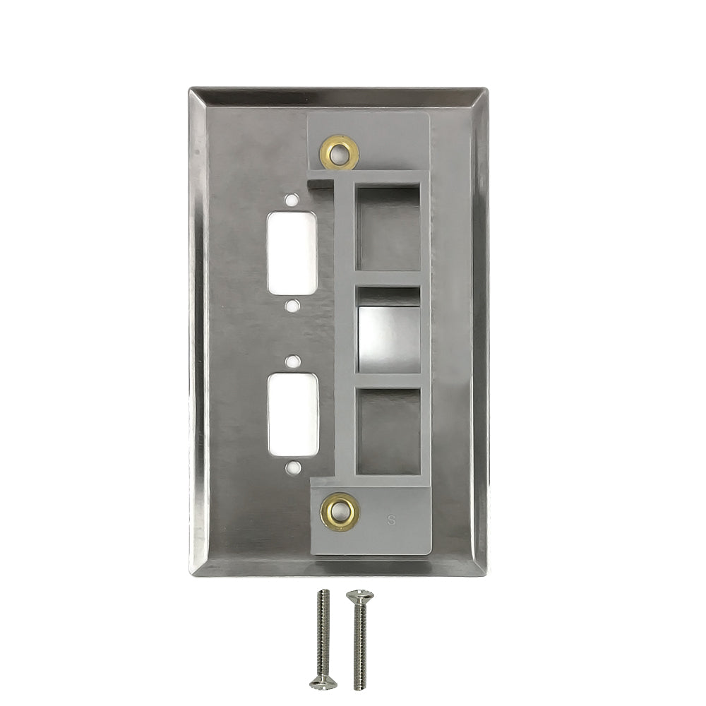 Single Gang - 2x ICDB - 1x Keystone - Stainless Steel Wall Plate