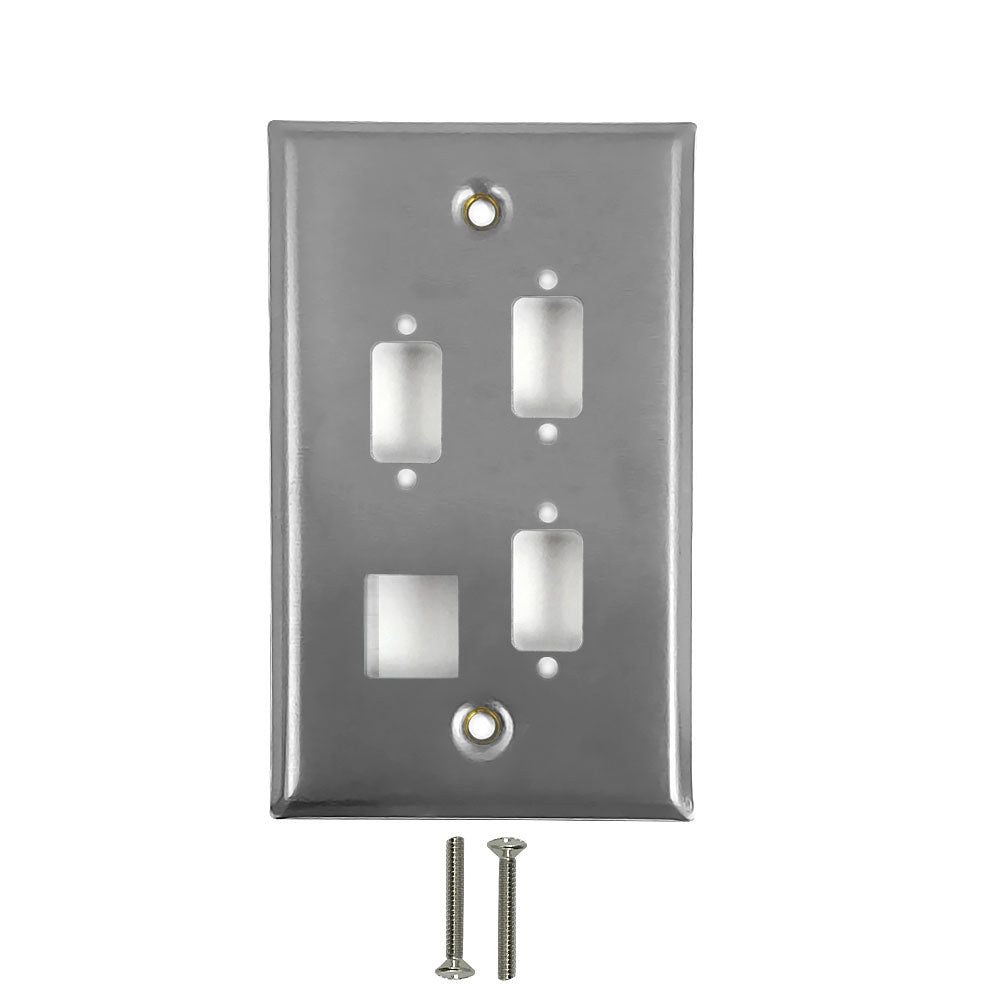Single Gang - 3x ICDB - 1x Keystone - Stainless Steel Wall Plate