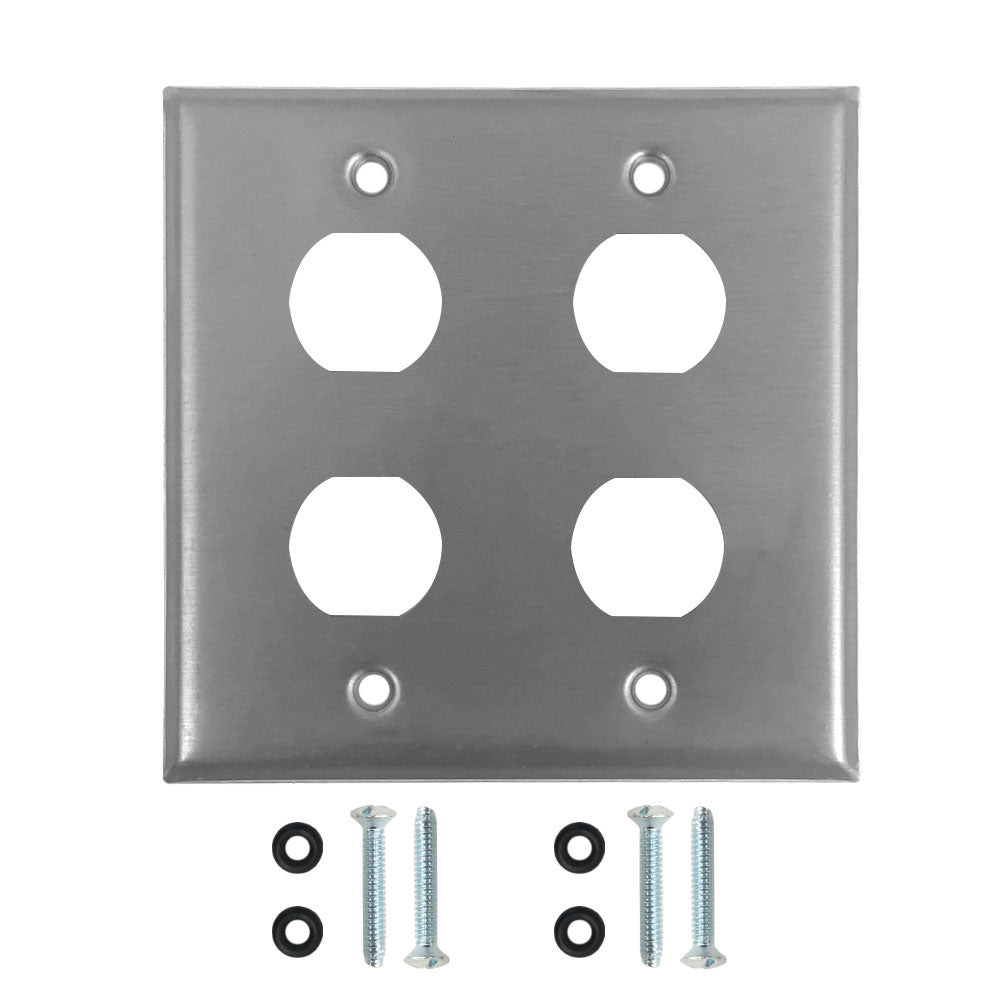 Double Gang - 4x Ethernet Bulkhead Hole - IP44 Rated - Stainless Steel Wall Plate