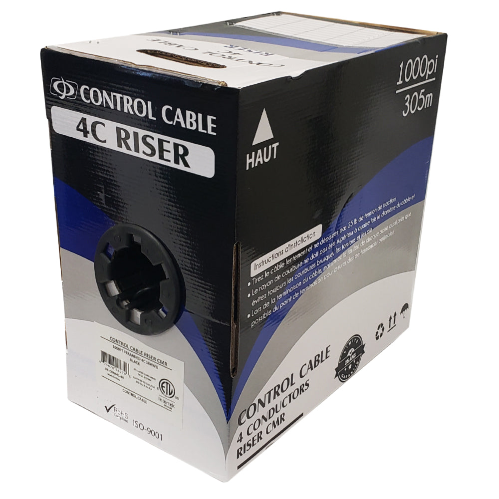 1000ft 4C 18AWG Stranded Control Cable - CMR - Black
