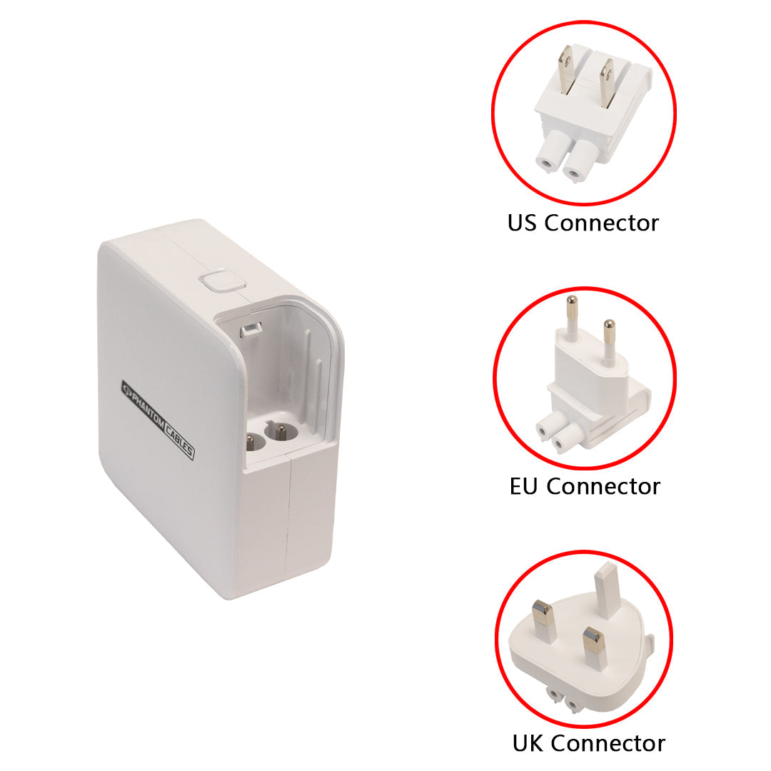 USB Travel Charger - 65W - USB Type-C (20W) - USB Type-C (60W) - GaN - White