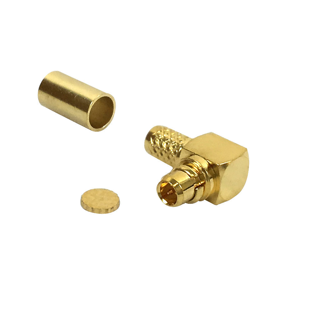 MMCX Male Right Angle Crimp Connector for RG174 (LMR-100) 50 Ohm