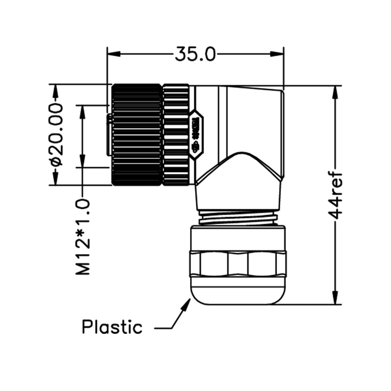 M12 4-pin D-Code Female Right Angle Connector