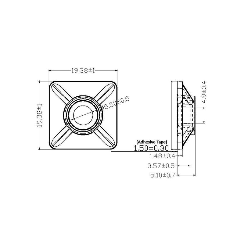 Adhesive cable tie mount - Pack of 100