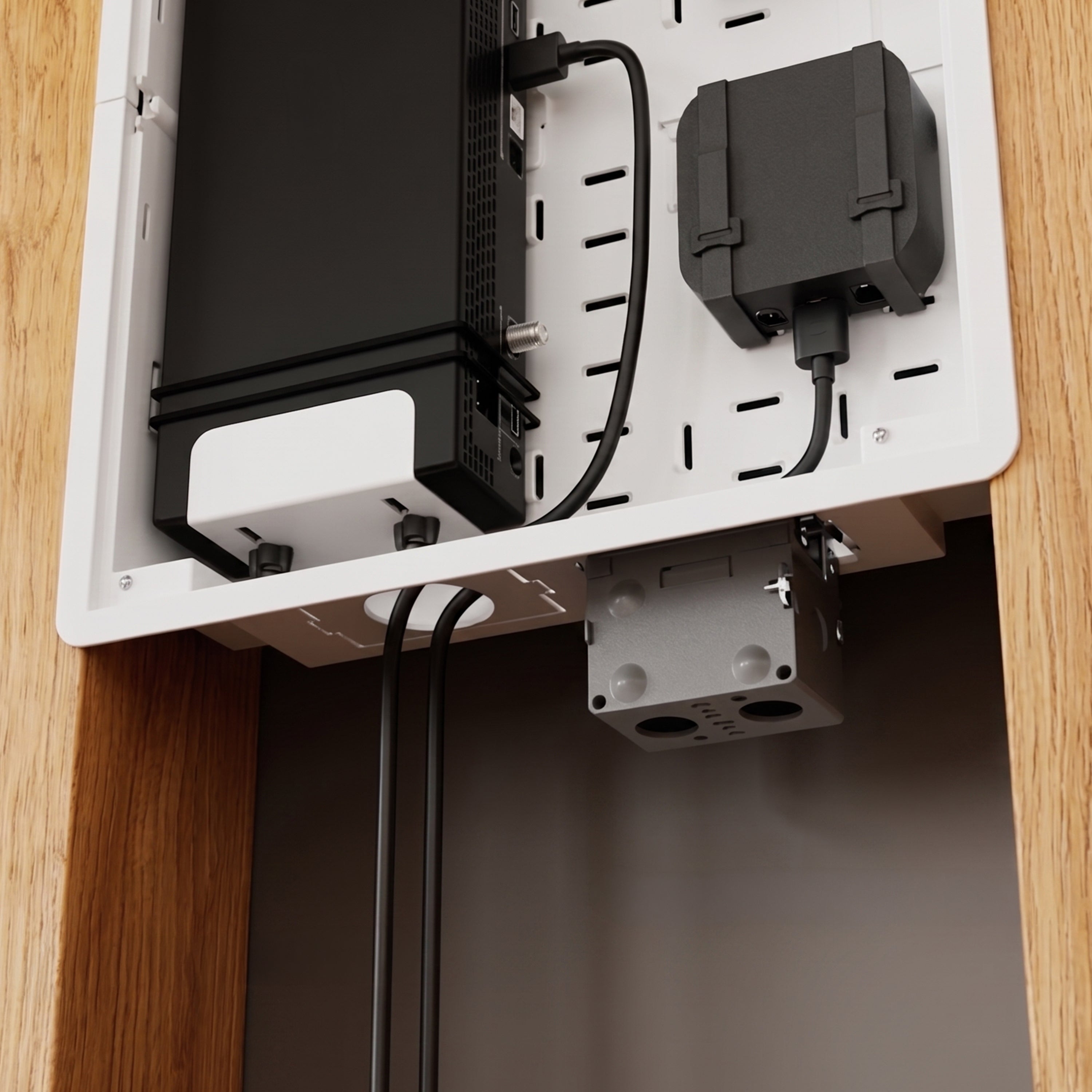 In-wall Media Enclosure Box with Cover 19.7" x 15.2" x 3.9" - Two Device Holders - White