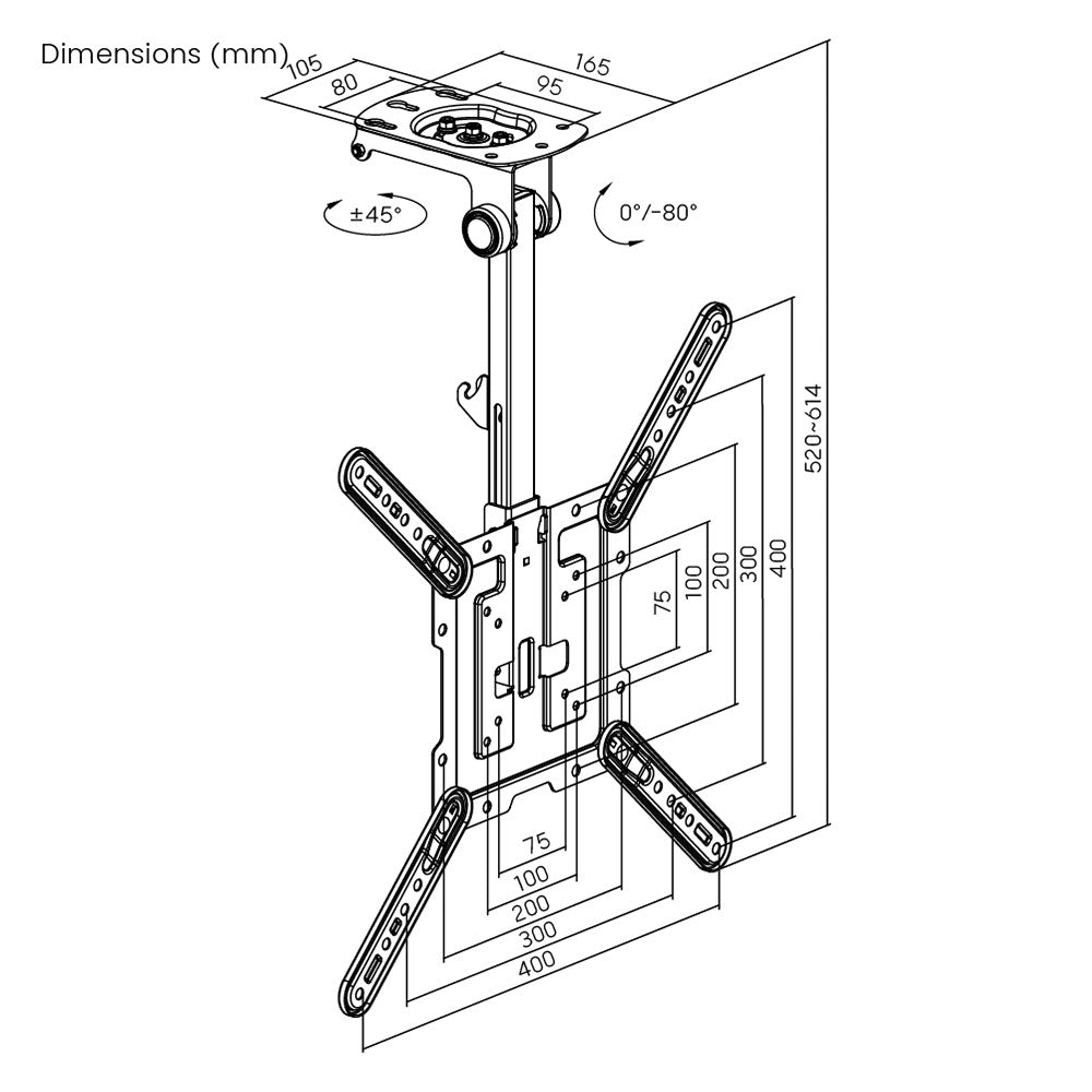 Folding Swivel & Tilt Ceiling Mount Bracket for Flat LCD/LEDs - Fits Sizes 23-55 inches - Maximum VESA 400x400