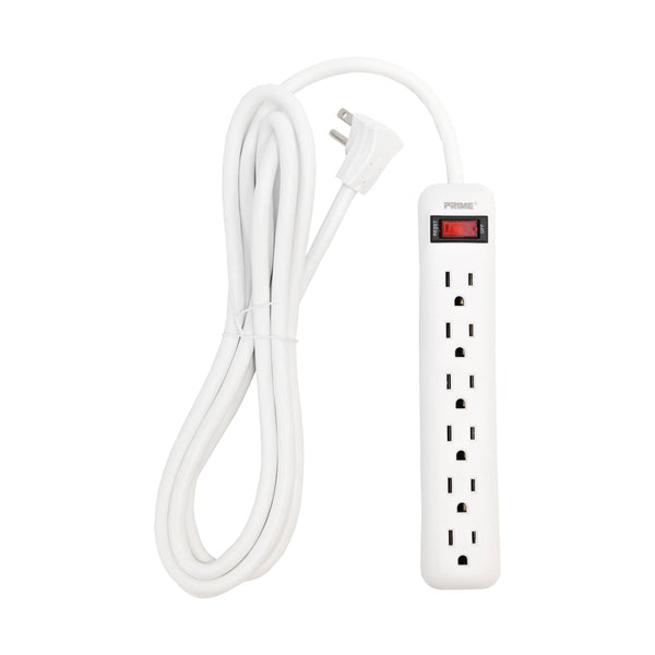 6 Outlet Power Strip - 8ft Cord, Down Angle Plug - White