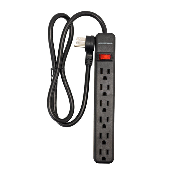 6 Outlet Power Strip - 3ft Cord, 45 Degree Angle 5-15P Plug - Black