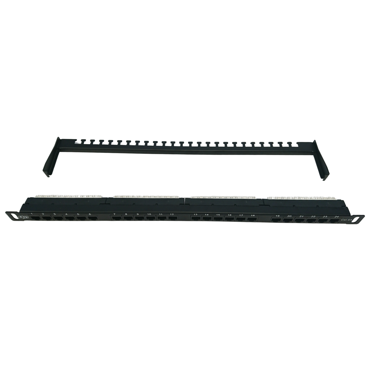 0.5U 24-Port CAT6A Patch Panel, 19" Rackmount, 110 Punch-Down, With Cable Management