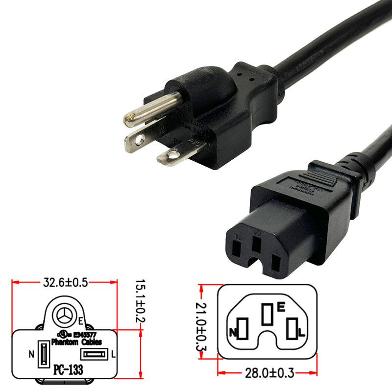 NEMA 6-20P to IEC C15 Power Cable - 14AWG - SJT Jacket