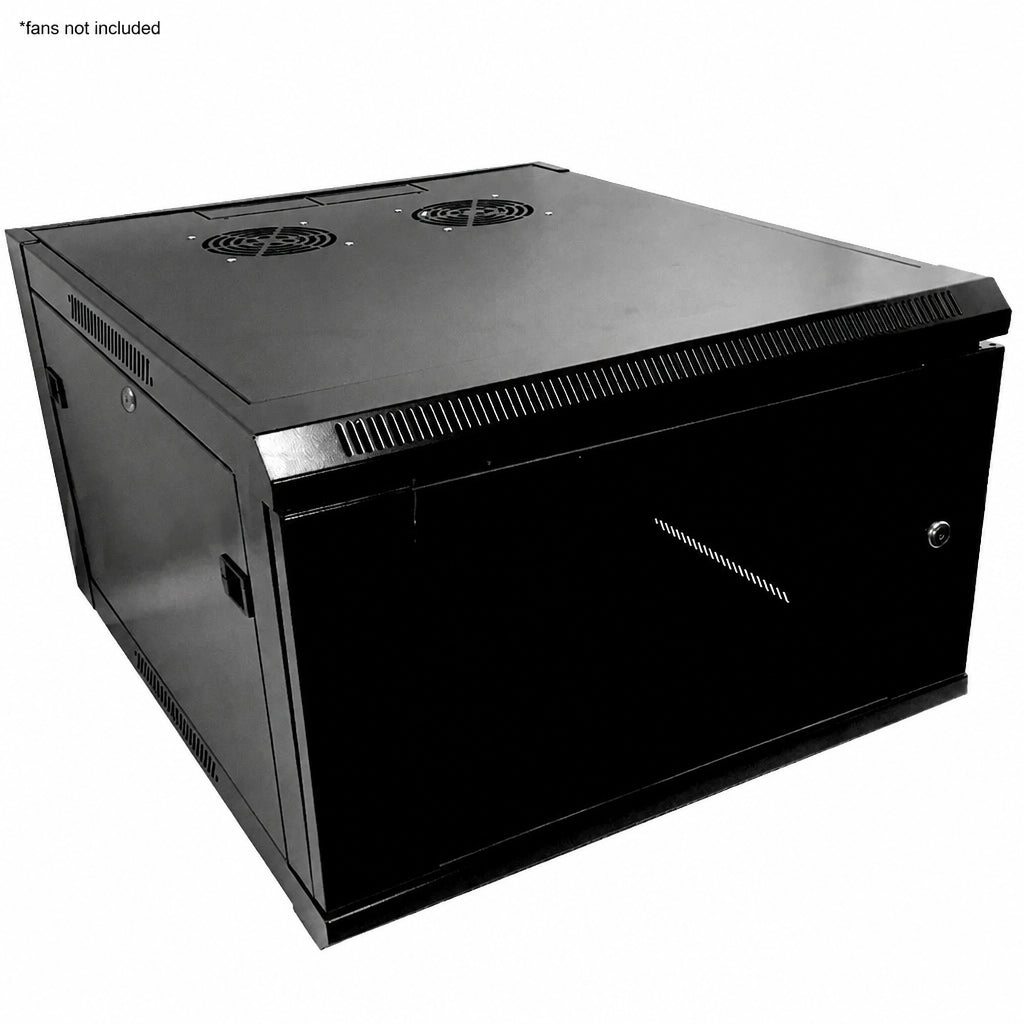 Wall Mount Cabinet 6U x 23 inch Usable Depth, Glass Door - Black