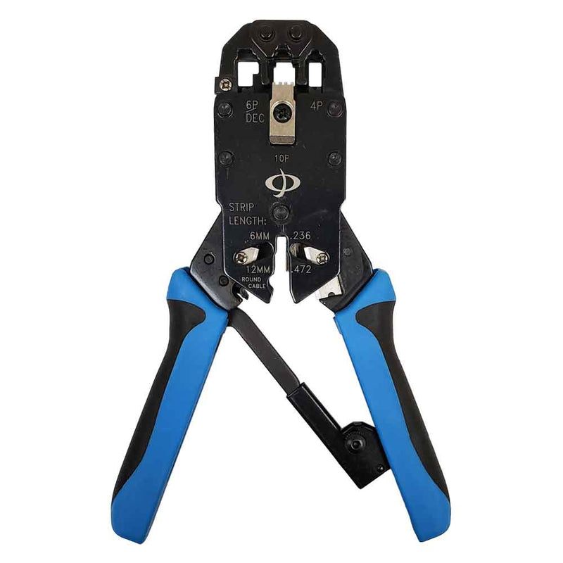 Professional Ratcheting Crimp Tool for Modular Plugs - RJ50, RJ12, RJ11, RJ9 & DEC Plugs - Strip and Cut