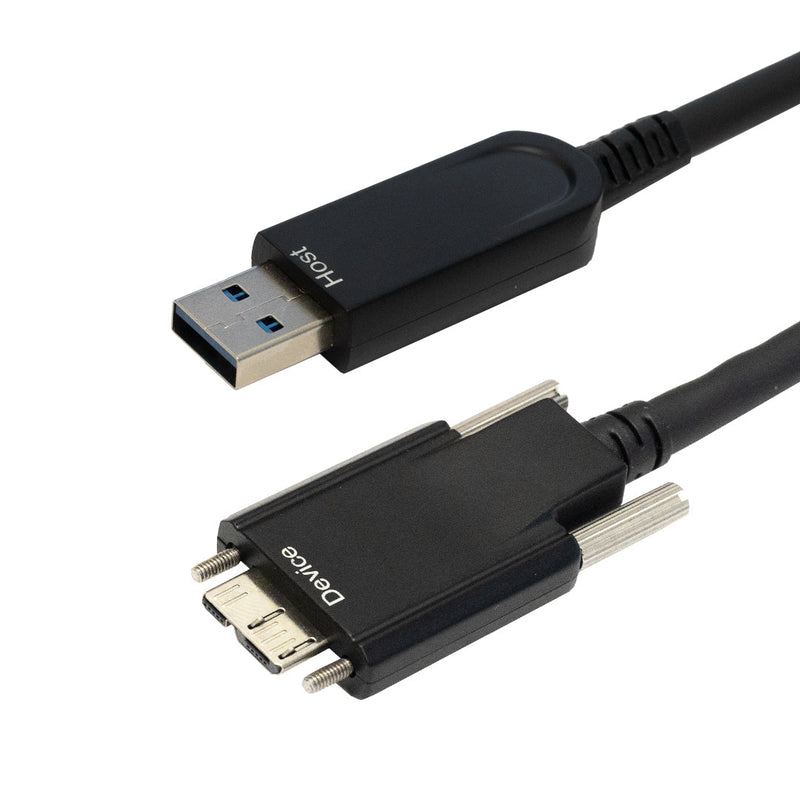 USB 3.1 Type A Male to Micro-B Male AOC Drag Chain Cable with Thumbscrews - 10Gbps - 800mA - Black