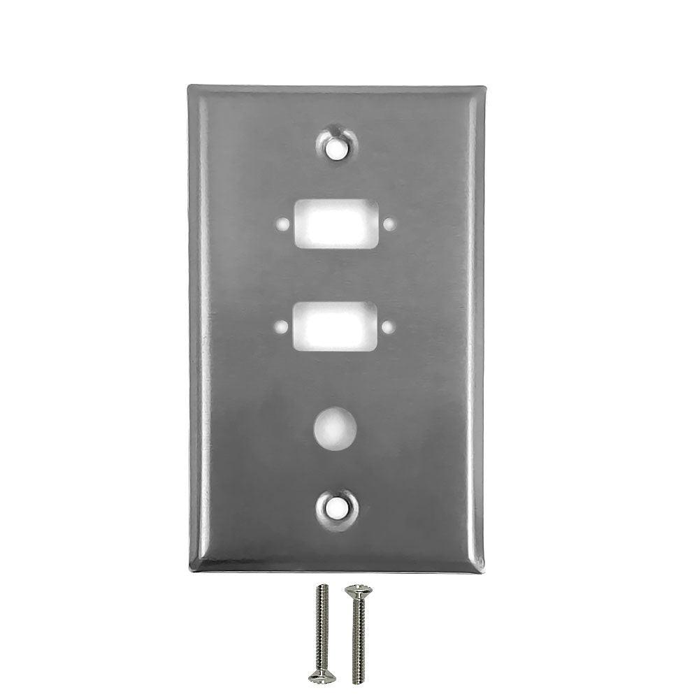 Single Gang - 2x ICDB Cutout - 1x 3/8 inch Hole - Stainless Steel Wall Plate