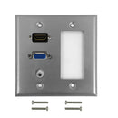 VGA, HDMI, 3.5mm, Decora Hole Double Gang Wall Plate Kit - Stainless Steel