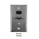 VGA, HDMI, 3.5mm Single Gang Wall Plate Kit - Stainless Steel