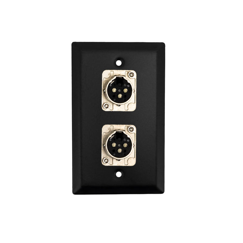 Single Gang 2 x XLR Locking Female Stainless Steel Wall Plate Kit - BLACK