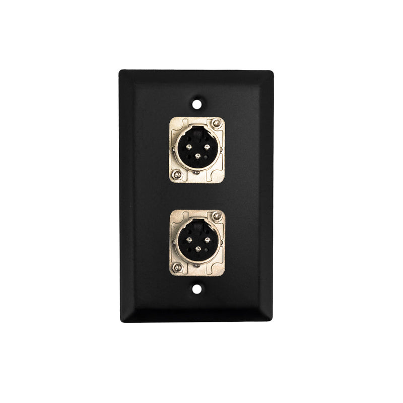 Single Gang 2 x XLR Male Stainless Steel Wall Plate Kit - BLACK