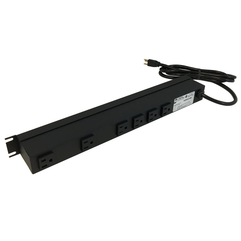 Hammond Power strip with surge protection - horizontal rackmount, 6ft 5-15P cord, rear 6-out 5-15R