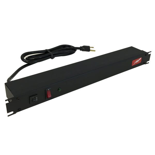 Hammond Power strip with surge protection - horizontal rackmount, 15ft 5-15P cord, rear 6-out 5-15R