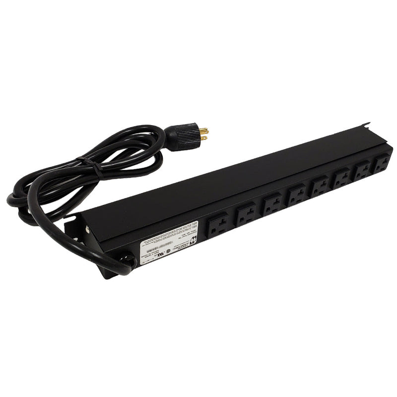 Hammond 19 inch 8 Outlet Horizontal Rack Mount Power Strip - 15ft Cord, 5-20P Plug, 5-20R Rear Receptacles