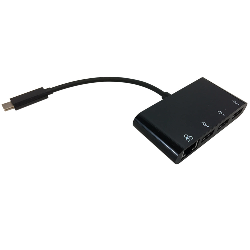 USB 3.1 Type C to 3x USB 3.0 + Gigabit Ethernet Adapter - Black