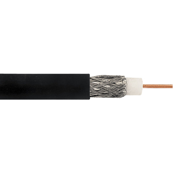 RG6 18AWG Solid Copper Covered Steel 60% AL Braid + 100% Foil 75 Ohm CMR Bulk Cable - Black