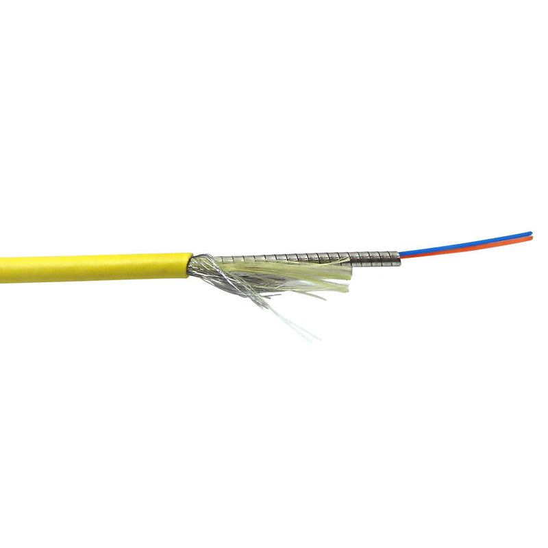 2-Fiber 9 Micron Singlemode SM Mini-Armored Corning SMF-28E+ Plenum Per Meter - Yellow