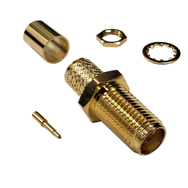 SMA Reverse Polarity Female Bulkhead Crimp Connector for LMR-240 50 Ohm - Gold