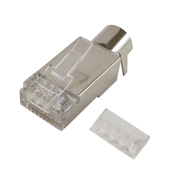 RJ45 Cat7 Shielded Plug with Lacing Bar Insert and External Strain Relief Solid or Stranded 8P 8C