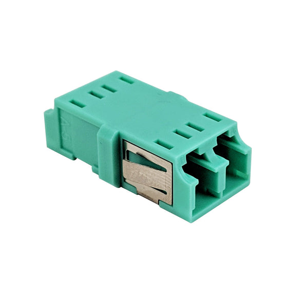 LC/LC Fiber Coupler F/F Multimode OM3/OM4 Duplex Ceramic Reduced Flange - Aqua