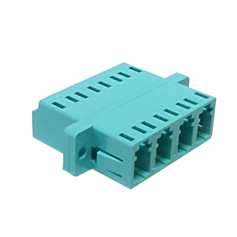 LC/LC Fiber Coupler F/F Multimode 50 Micron 10gig OM3/OM4 Quad Ceramic Panel Mount, Aqua