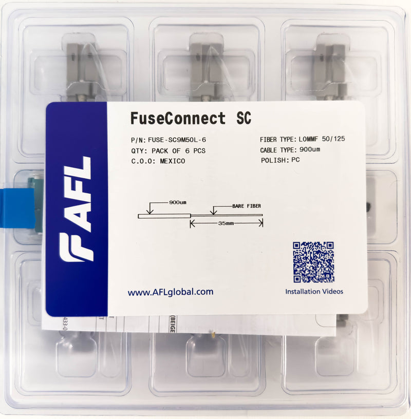 AFL FUSEConnect SC/PC MM 50u 10Gig Connector - 900um Aqua (6 pack)